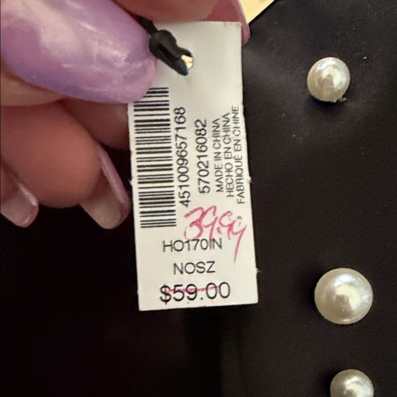 WHBM NWT. Elegant Black Pearl-Embellished Handbag - Picture 6 of 9